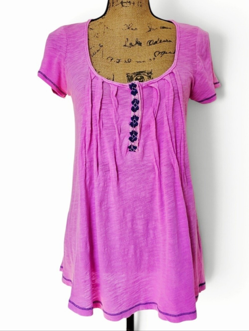 Anthropologie Meadow Rue  Bohemian Pink Scoop-Neck Babydoll Tunic Top, Size XS